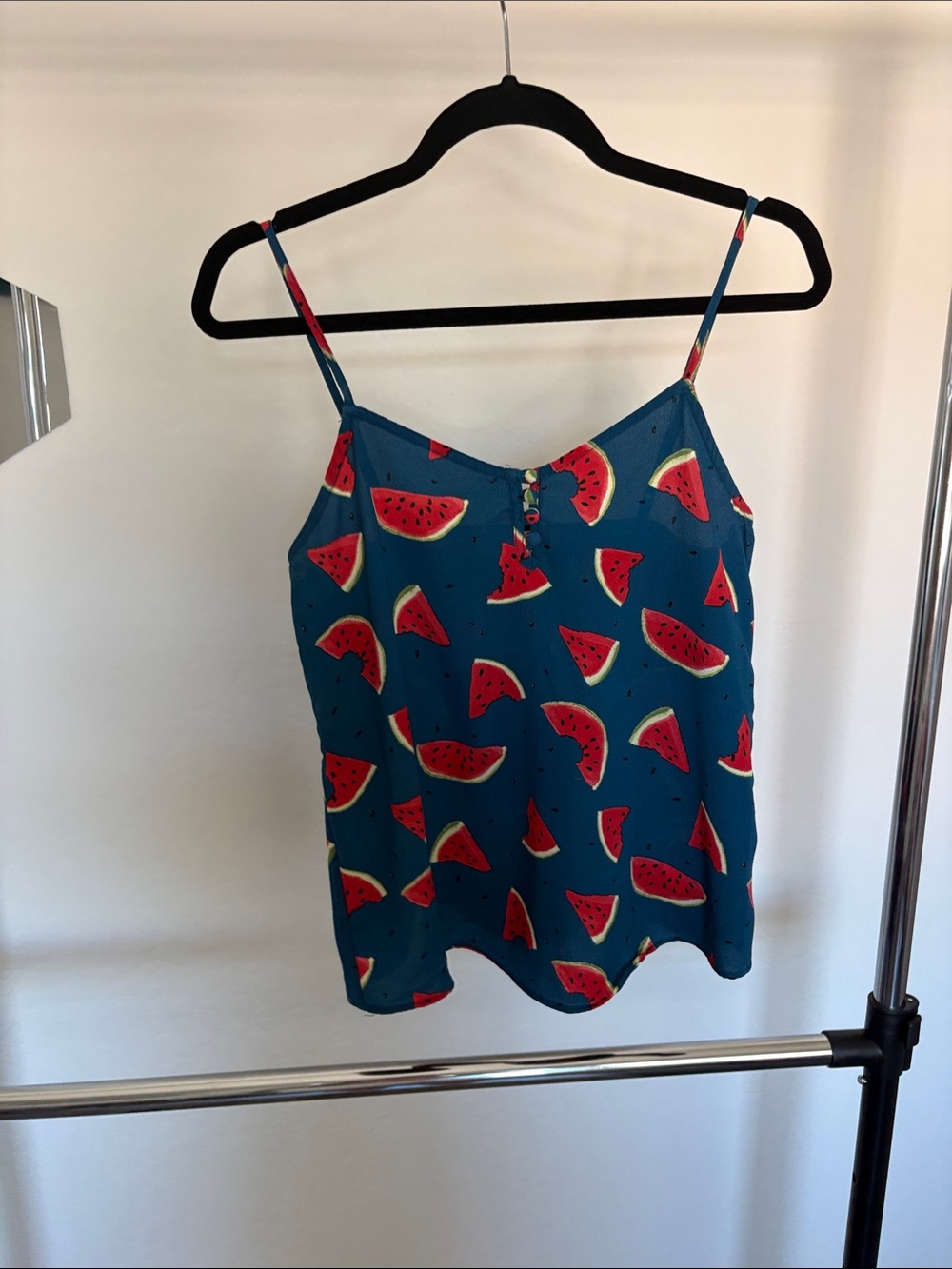 Pink Rose Teal Tank Top with Red Watermelon Print